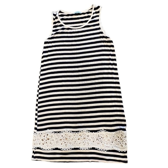 P.S. Kate Women’s Navy & White Striped Tank Dress with Lace Detail, Size Medium - Picture 1 of 14